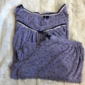 Soft Purple Pajama Set With Heart Pattern